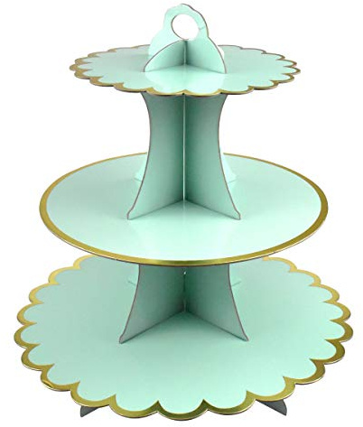 Présentoir Gâteau Carton, Support à Cupcakes 3 Niveaux, Dessert Tour D'affichage Plateau, Étagère de Petit Gâteau pour la Fête Anniversaire Mariage (Vert)