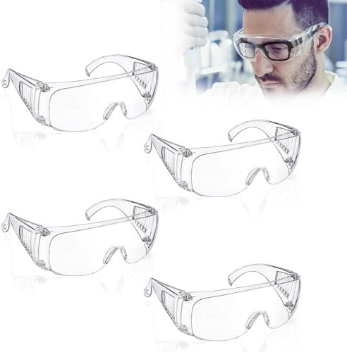 Xinlon 4 stycken skyddsglasögon, transparenta skyddsglasögon, skyddsglasögon för glasögonhållare, skyddsglasögon för arbete, anti-imskyddsglasögon, arbetsskyddsglasögon för konstruktion laboratorieskydd för ögonskydd