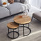 GrandCA HOME Set mit 2 runden Beistelltischen 2-in-1 Kombination Nordic Tavolino Tischplatte mit Dichte und Stahl, 45 x 60 x 60 cm, industrieller Stil (Hellbraun)