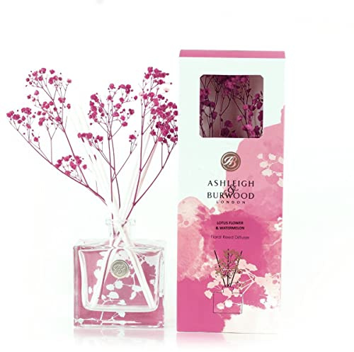 ASHLEIGH & BURWOOD Life In Bloom Duftstäbchen, Lotusblüte und Wassermelone, 150 ml, Glas, Schilfrohr, Rosa, Wohnräume, 15 sqm, 3 Monate