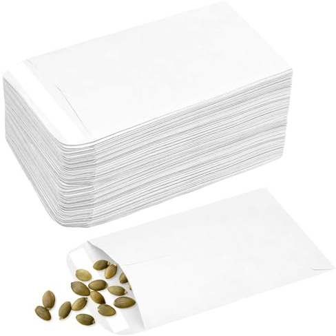 100 sobres blancos pequeños, sobres de semillas autoadhesivos, paquetes de semillas, sobres de monedas de papel Kraft para salarios, semillas, monedas, cuentas o sellos (10 x 6 cm/3,9 x 2,4 pulgadas)