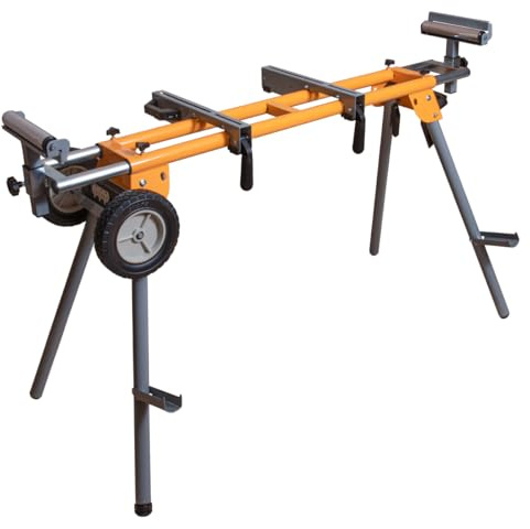 POWERTEC Portable Miter Saw Stand w/ Quick-release Mounting Brackets, 330Lbs Load Capacity, 8 Wheels and 3-Prong Tripple Outlets, Folding Design for Easy Storage in Garage - Orange (MT4000V)
