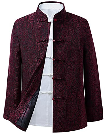 Tang Suit Ropa tradicional china Hombres Chaqueta Trajes asiáticos Papá Cumpleaños Vestido de novia Top Chaqueta de Kung Fu Ropa de Tai Chi Ropa de artes marciales (2XL,Red)