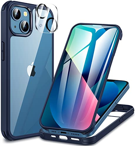 CENHUFO für iPhone 13 Hülle, 360 Grad Schutzhülle mit Eingebautem 9H Panzerglas Displayschutz und Kameraschutz, Stoßfest Panzerhülle Bumper Full Cover Outdoor Case Handyhülle für iPhone 13 - Blau