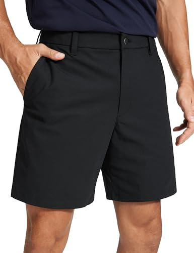 CRZ YOGA Men's All Day Comfy Golf Shorts - 7 Stretch Lightweight Flat Front for Casual Work with Pockets Black 34W x 7L
