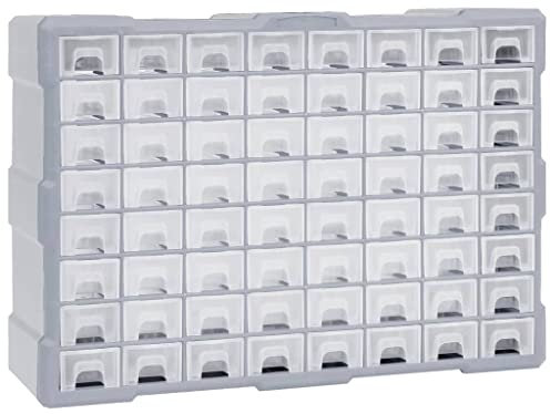 Kleinteilemagazin mit 64 Schubladen, Sortimentskasten Aufbewahrungsbox Sortierboxen für Kleinteile, Schrauben Sortierkasten, transparente Schubladen, geeignet für Wandmontage, 52x16x37,5 cm Grau