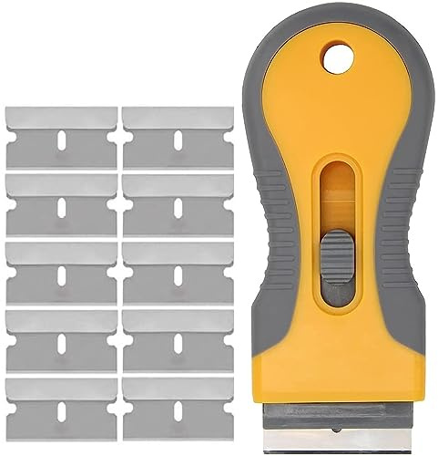 CANOPUS Glass ceramic plate scraper with 10 metal blades, does not scratch the surface, very resistant, razor blade scraper for removing labels, stickers, windows, mirrors, floor cleaning