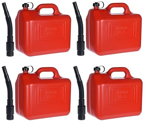 4 x Kanister 20L Kunststoff ROT mit Füllstand Reservekanister Benzinkanister Dieselkanister -K&B Vertrieb- ÖlKanister Kraftstoffkanister inkl. Ausgießrohr UN-Zulassung 1004