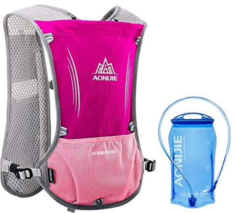 5L Ultraleicht Trinkrucksack mit Trinkblase 1.5L oder 500ML Flasche Laufrucksack für Damen Herren, Leichter Laufen Rucksack für Laufen, Marathon, Radfahren (Rosa + 1.5L Blase)
