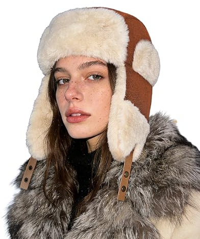 Clakllie Unisex Fliegermütze Wildleder Winddicht Trappermütze Warme Kunstfell Russische Mütze Warme Baumwolle Hut