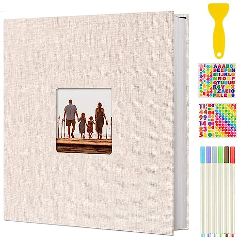 AIOR Fotoalbum Selbstklebend Einkleben, Groß Leinen Scrapbook Fotoalben zum Selbstgestalten 40 Weiß Seiten, Diy Fotobuch für Kinder Baby, für Hochzeit Geburtstag Jahrestag (Beige)