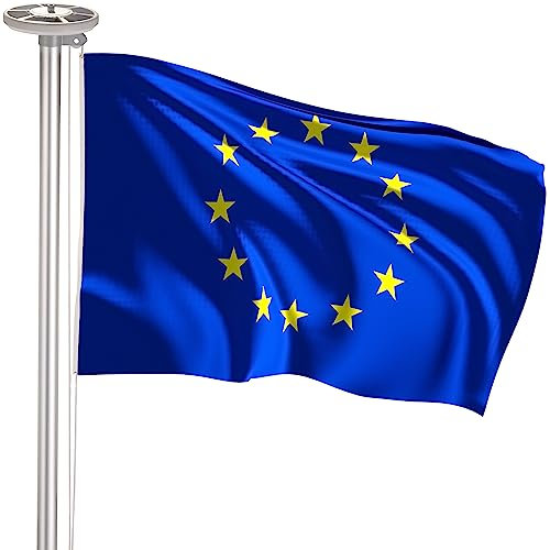 BRUBAKER 6 m Aluminium Fahnenmast inkl. Europa Flagge und Solar Fahnenmastlicht - Flaggenmast mit Bodenhülse + Europaflagge + Solar-Energie Licht mit 26 LEDs - EU All-in-One Set