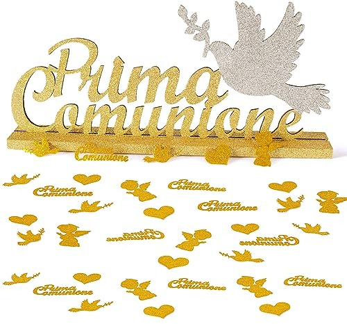 Centrotavola Prima Comunione Cresima Decorazione Tavola Confettata Comunione con 60 Coriandoli di Prima Comunione Addobbi Prima Comunione (Piccioni)