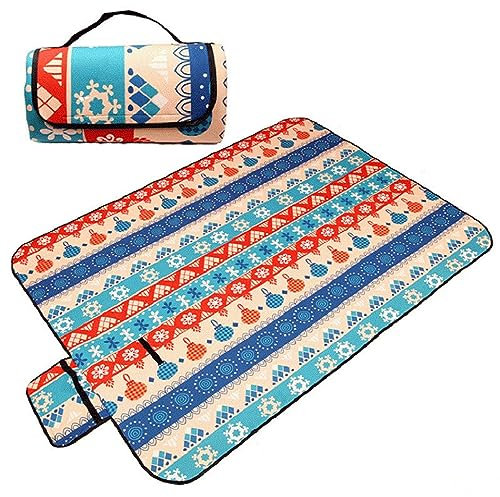 Picknickdecke 200x300cm,XXL Picknickdecke mit Wasserdichter Unterseite,Outdoor Stranddecke Sandfrei,mit Tragegriff Faltbare Picnic Blanket für Camping,Strand,Familie,Konzerte Farbenfrohe Weihnachten