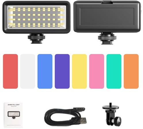 F1TP Lampe de plongée sous-marine de 39,6 m haute puissance à intensité variable pour GoPro Hero12/11/10/9/8/7/5/6, DJI Osmo Action, 2/3, AKASO, Insta360, Wolfang GA100, Mini caméra d'action