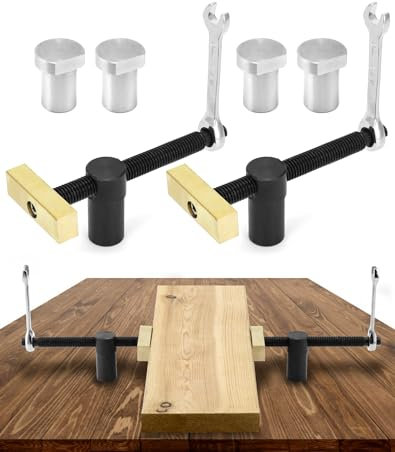 QWORK® 2 Stück Werkbank Schnell Fixierte Klemme mit 4 Stück Bankstopps zum Fixieren und Bearbeiten von Werkstücken auf allen Werkbänken mit 20 mm Bohrung (Schwarz)