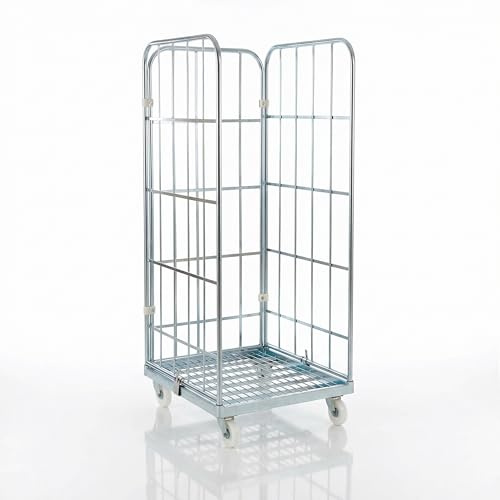 Abrollwerk 3-seitiger Stahlrollbehälter 1460 Metall - Abmessungen außen 710 x 800 x 1640 mm, Langlebig mit Korrosionsresistenter Cr 3-Beschichtung, Ideal für Lager, Logistik & Einzelhandel
