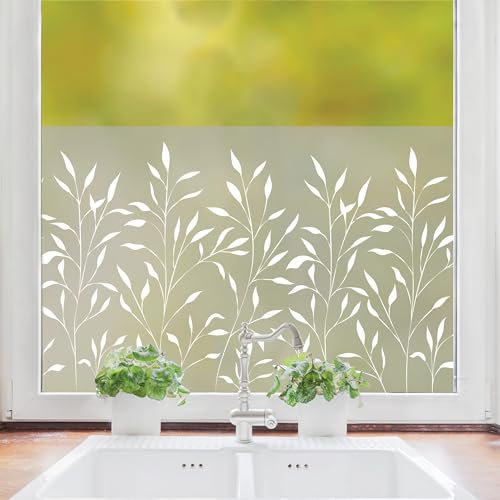 Sichtschutzfolie mit zarten Gräsern Fensterfolie Fensterdeko Milchglasfolie, 55 cm hoch, 90 cm breit