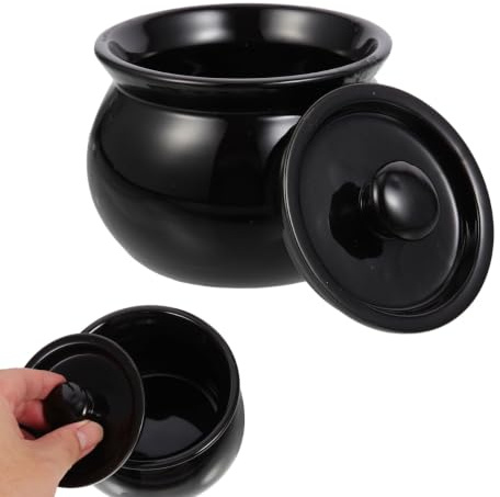 Ceramic Soup Pot with Lid - 500ml Black Stewing Pot for Kitchen Use, Non-Toxic, Smooth Surface, Easy to Clean, Ideal for Home Cooking and Stewing