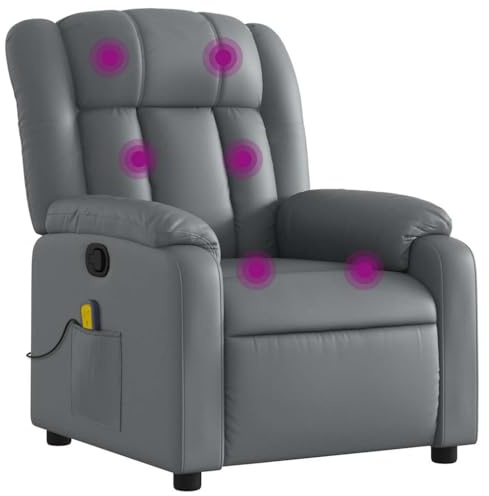 vidaXL Massagesessel, Sessel Verstellbare Rückenlehne Fußteil, Fernsehsessel Relaxsessel mit Liegefunktion, Liegesessel Polstersessel Ruhesessel, Grau Kunstleder