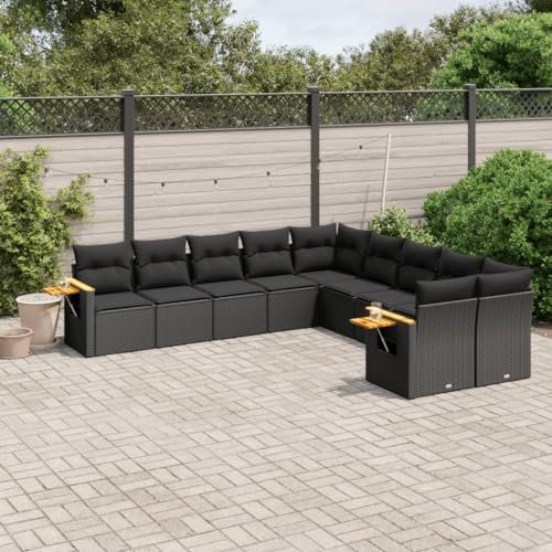 Rantry 10-TLG. Gartensofa Set mit Kissen Gartenmöbel Outdoor Sofa Gartenlounge Loungesofa Balkon Lounge Loungemöbel Ecklounge Sitzgruppe für Garten, Terrasse und Balkon Schwarz Poly Rattan
