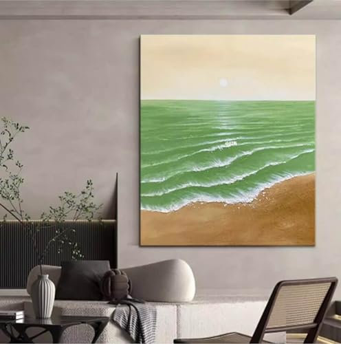 Handgemaltes Ölgemälde Auf Leinwand – Große Abstrakte Grüne Wellen, Strand, Strukturiertes Acrylgemälde, Wandkunst Für Schlafzimmer, Esszimmer, Heimdekoration, Wie Abgebildet, 110 X 180 Cm (