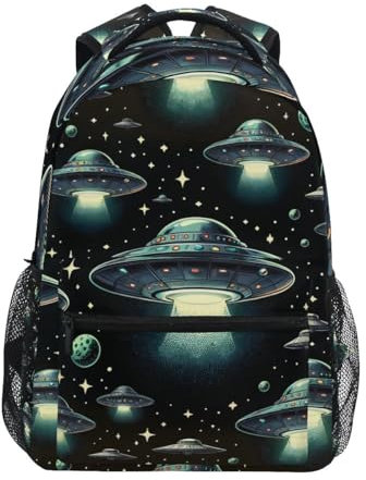 Sac à dos d'école, soucoupe volante dans le cosmos foncé, sac à dos pour garçons et filles, sac de voyage décontracté pour ordinateur portable, Soucoupe volante dans l'espace sombre cosmos, S