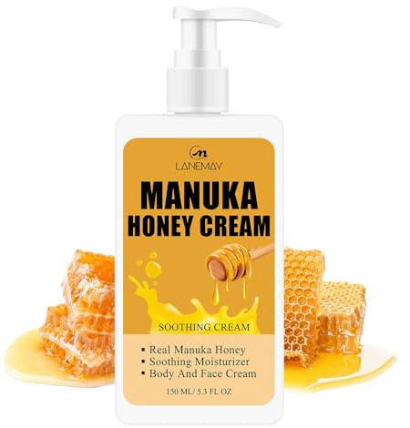 Manuka Honey Cream Gesichtspflege und Körperlotion für trockene Haut, feuchtigkeitsspendende und straffende Gesichts- und Körperhautpflege, tägliche Lotion, leichte, nicht fettende,
