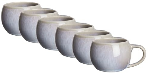 BUTLERS 6er-Set Kaffeetassen Steinzeug - COTTAGE - spülmaschinenfest | Farbe Grau - 180 ml - Kaffeetassen für Flat White - Kaffeebecher für Cappuccino & Tee