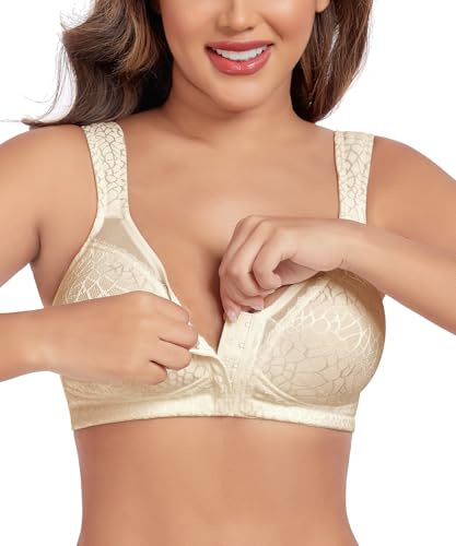 Curyon Women's Front Closure Minimiser Bra Wireless Plus Size Full Coverage | Non Padded, X Back, Firm Support, Full Figure, Jacquard, Everyday Bras
