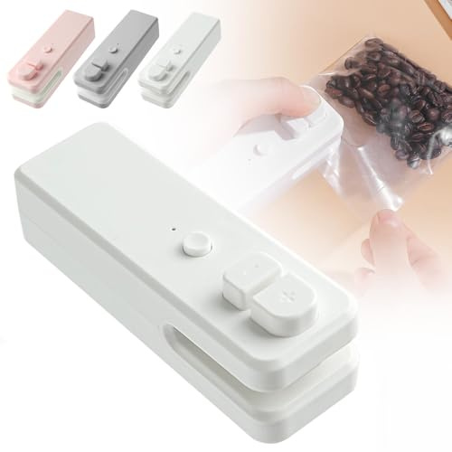 2 in 1 Bag Cutter and Sealer, Bag Sealer Heat Seal, Portable Vacuum Food Sealer Bag Sealing Machine for Plastic Bags Snack Bags (White)