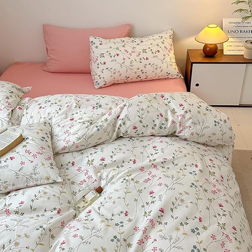 Tospass Bettwäsche 135x200 Baumwolle Beige Rosa Bunt Blumen Bettwäsche Set | ÖKO-TEX Bettwäsche für Allergiker,Aesthetic Bettwäsche Mädchen,2teilig Bettbezug mit Reißverschluss und 1 Kissenbezug 80x80cm