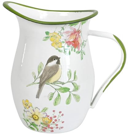 ALL CHIC Enamel Milk Jug Vase for Flowers - White Decorative Bird Jug