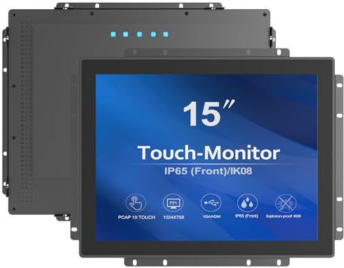 GreenTouch 15 Inch Industrial Touchscreen Lcd Monitor with Open Frame - Capacitive Pcap - 1024X768-5:4-Black-1000 Nits High Brightness