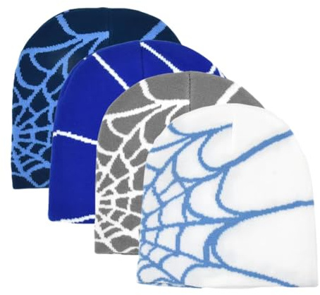 LICHENGTAI 4 Stück Damen Wintermütze, Unisex Spinnennetz Beanie Winter Warm Weich Strickmütze Atmungsaktiv Strickmütze Slouch Beanie Mütze für Reisen Skifahren Wandern