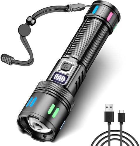 Torches LED Super Bright, 10000LM Waterproof Torch Rechargeable with 5 Modes, Flashlight Torches Battery Powered, Powerful Flash Light for Outdoor, Emergencies, Camping (Expressive)