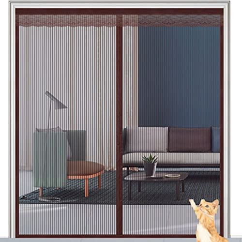 Magnetische Fliegengittertür mit atmungsaktivem Fliegenschutz, Braun, 170 x 200 cm, stanzfreie Installation, magischer Klebeband-Verschluss hält Insekten fern und lässt frische Luft hinein