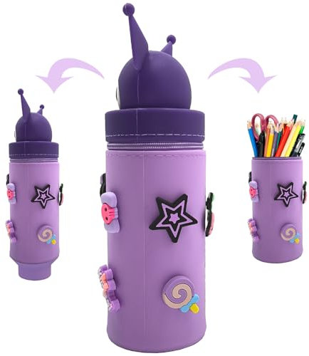 YISKY Kuromi federmäppchen für mädchen, Kuromi Teleskopisc mäppchen Kinder, Federtasche Silikon, Cartoon Bleistifthalter, Kawaii Cartoon Stand Up Federmäppchen, Geschenk für Kinder