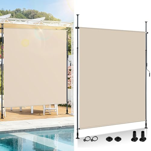 ISOISL Toldo vertical exterior con pinza, 200 x 305 cm, extensible | Toldo vertical con manivela sin agujeros | Protección visual de balcón y protección contra el viento para jardín y terraza, color