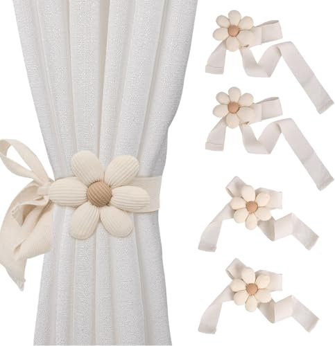 Fzyisw 4 Stück Vorhang Raffhalter Blumen, Gardinen Raffhalter | Verstellbare Gardinenhalter mit Blumenmotiv, ideal für Wohnzimmer, Schlafzimmer und Kinderzimmer