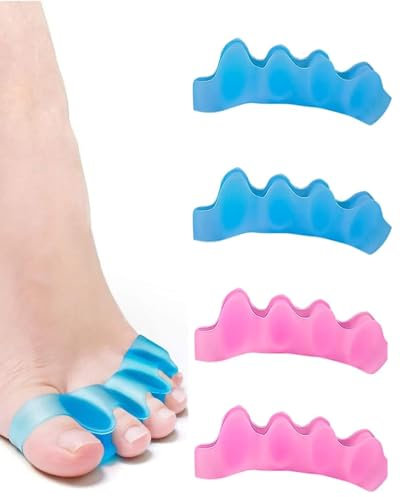 CULEB Separatore Dita Piede,Distanziatore Dita Piedi Unisex，Per Esercizi Yoga, Correzione Del Piede,il Sollievo Dal Dolore Dell’Alluce Valgo(2 paia,Blu, Rosa)