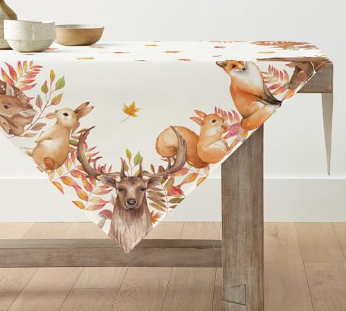 Artoid Mode Bäume Hirsch Deer Vögel Herbst Tischdecke, Saisonnal Tischwäsche Küche Tisch Dekoration Drinnen Urlaub Party Dekor 120x120 cm