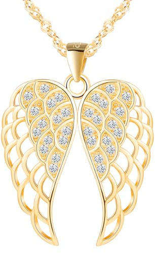 CPSLOVE Damen Engelsflügel Zirkon Halskette Kreative 925 Silber Skelett Doppelte Flügel Ketten Anhänger mit Singapurkette für Mädchen