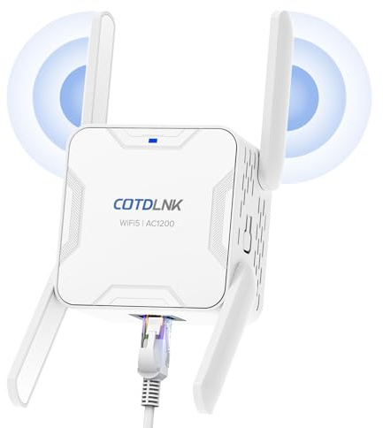 2026 COTDLNK WLAN Repeater WLAN Verstärker 1200Mbit/s mit Eingebaute PA 5GHz & 2,4GHz Dual Band Wireless Internet Booster mit Ethernet-Anschluss, einfache Einrichtung, EU-Stecker (White ac1200)
