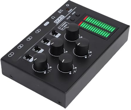 CHICIRIS Display a Livello di LED Mini Mixer a 4, Mixer su Audio a Basso Rumore Mono Stereo per Cuffie Preamplificatore Lettore PC