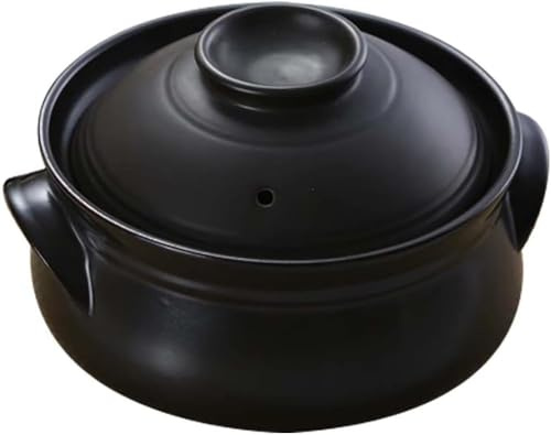 Utensilios De Cocina De Cerámica, Cuenco De Piedra De Cerámica Premium Coreano con Tapa, para Cocinar Olla Caliente Dolsot Bibimbap Y Sopa, Olla De Barro, Black, 2.5L (for 3-5 People)