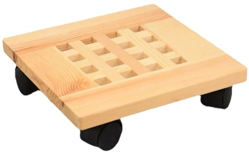 COLLBATH Blumentopfwagen mit Rollen Holz 25cm Quadratisch Pflanzenständer Flexibel für Terrasse Garten Indoor mit Erhöhtem Auffangbehälter