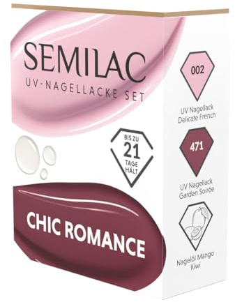 Semilac UV-nagellackset chic romantik – 2 gelnagellack, färger, 002, delikat fransk & 471, trädgård, soirée, Kiwi, mangonagelolja, romantisk naken, rosa manikyr, LED/UV gelpolish