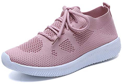 Cwemimifa Damen Gym Turnschuhe Freizeit Schnürer Sportschuhe, Freizeit Damen Outdoor Mesh Schnürschuhe Sportschuhe Run atmungsaktive Schuhe Turnschuhe, Rosa, 37 EU