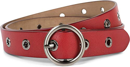 styleBREAKER Damen Leder Gürtel mit Nieten und glänzender Oberfläche, Echtleder, kürzbar 03010103, Farbe:Weinrot, Größe:100cm